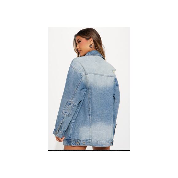 Fashion Nova Losing Focus Denim Jean Jacket Size 2X NEW Light Wash Distressed - Picture 8 of 10